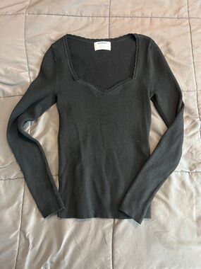 Old Navy Black Ribbed Square Neck Long Sleeve Top